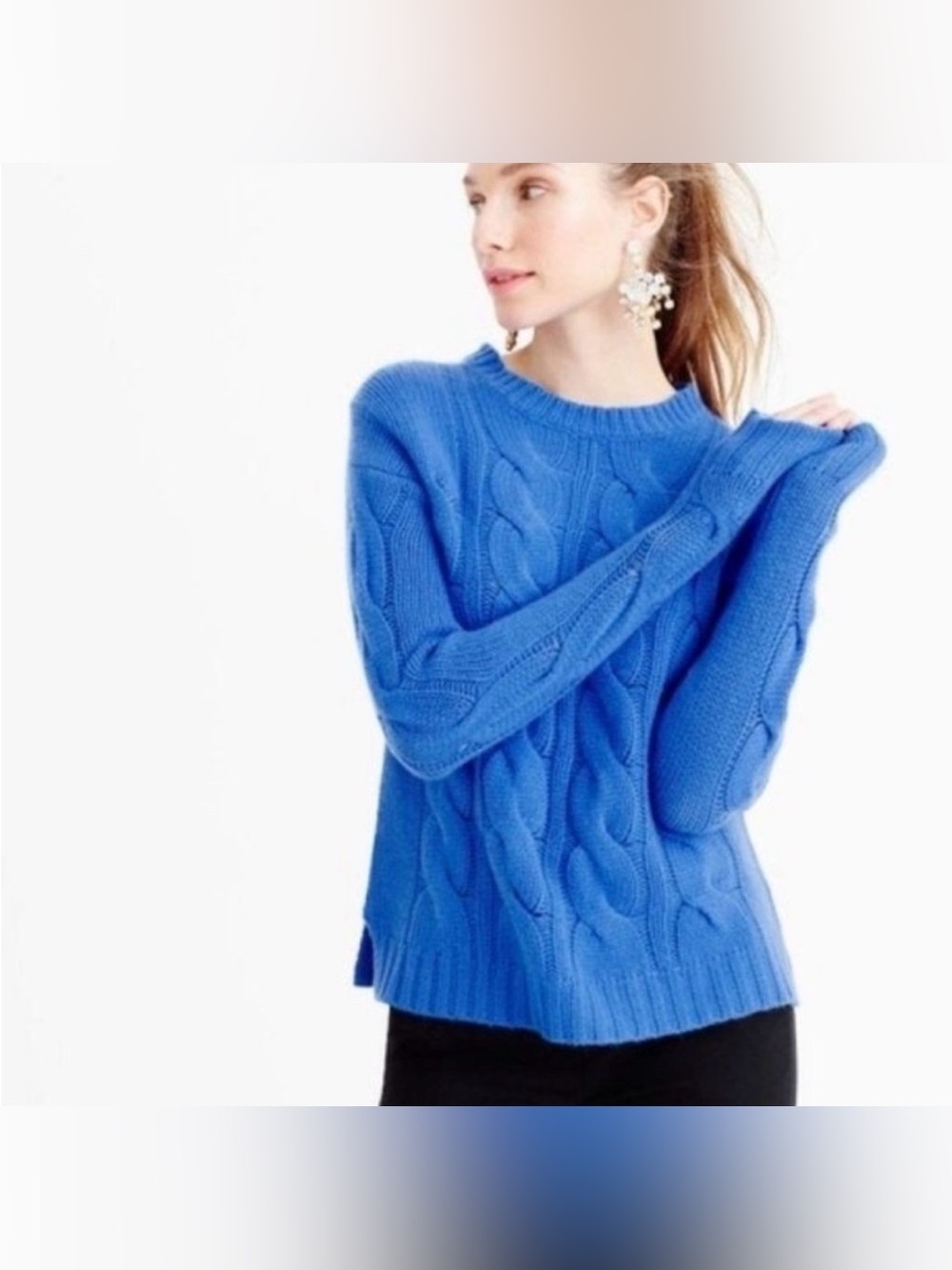 J.Crew Blue Cable Knit Crewneck Sweater 100% Cotton Size XS